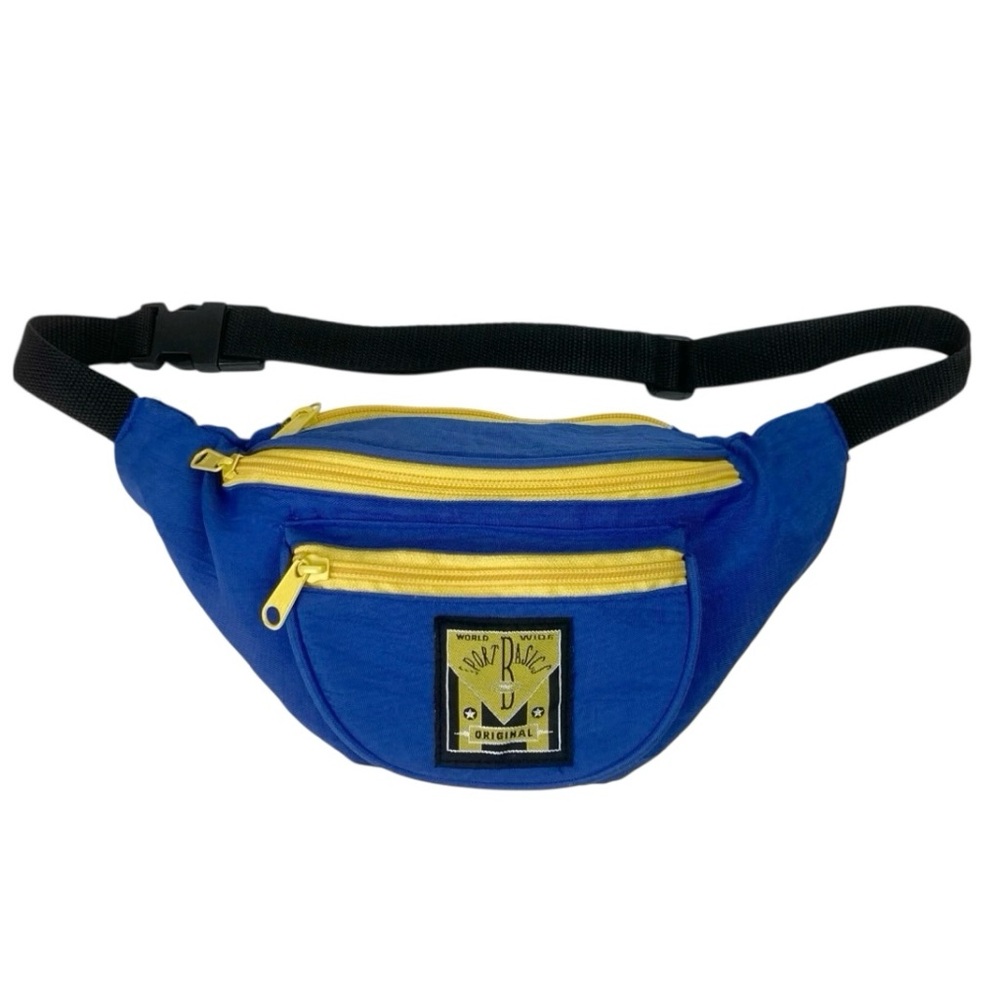 Womens Waist Bag Fanny Pack Sport Basics Blue Yellow Nylon 3 Pockets Vintage
